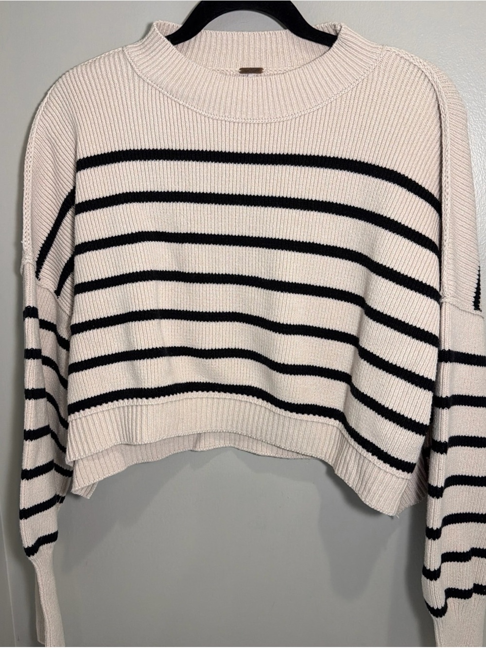 Free People Easy Street Striped Cropped Sweater Pearl Combo Cream Size S